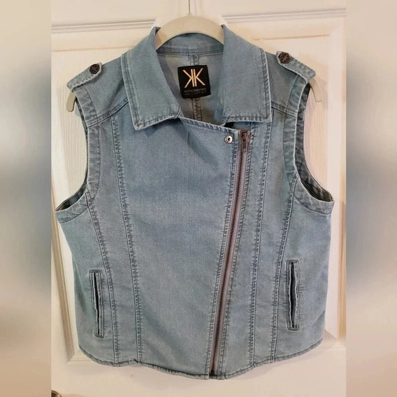 Kardashian Kollection | Denim Moto Vest Jacket - Picture 2 of 5